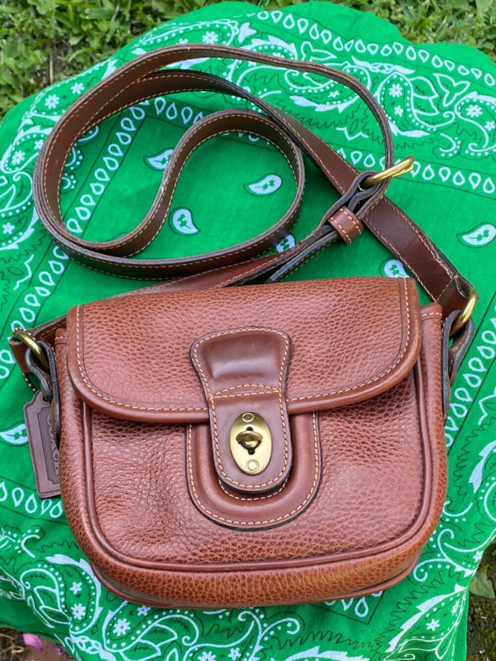 Vintage Coach Sheridan Durham Brown Pebble Leather Mini Crossbody Bag